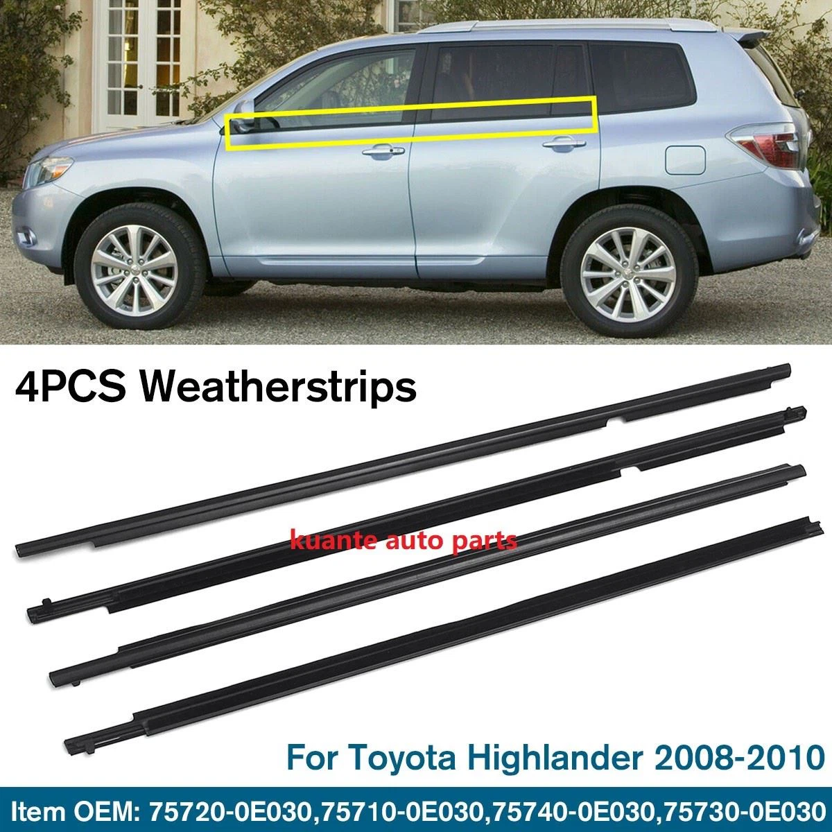 fitting position Window glass weatherstrip for Toyota highlander 2008-2010